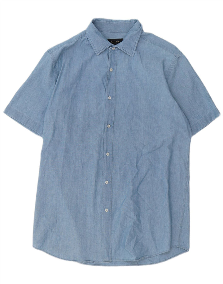 Męska koszula z krótkim rękawem Massimo Dutti, duża, niebieska, bawełniana