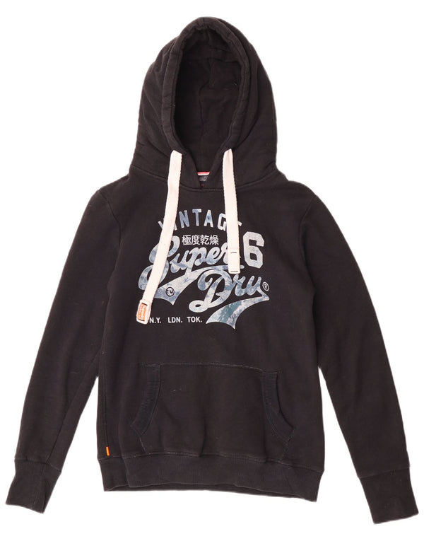 Superdry Womens Graphic Hoodie Jumper UK 14 Medium Black Cotton