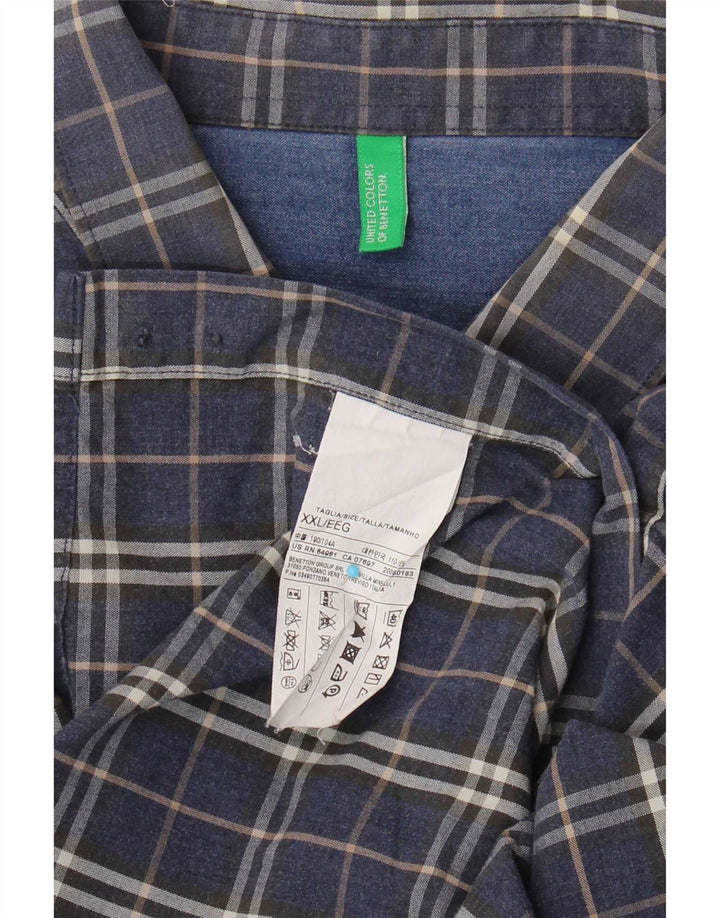 Koszula męska Benetton 2XL, bawełniana, granatowa w kratkę