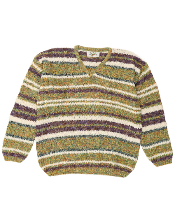 Sweter damski Vogue z dekoltem w kształcie litery V, UK 14, bawełna w średnie zielone paski