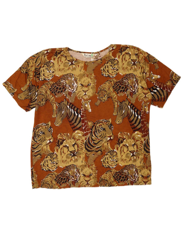 T-shirt damski w stylu vintage Top UK 16 Duży brązowy wiskoza z nadrukiem zwierzęcym