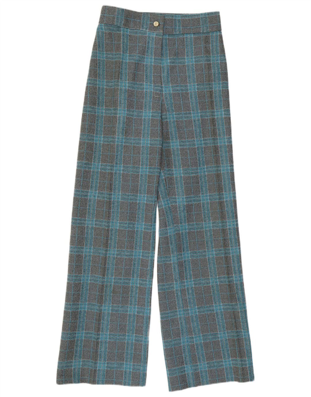 Damskie spodnie codzienne z wysokim stanem i szerokimi nogawkami w stylu VINTAGE W27 L29 Szara kratka