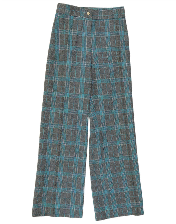 Damskie spodnie codzienne z wysokim stanem i szerokimi nogawkami w stylu VINTAGE W27 L29 Szara kratka