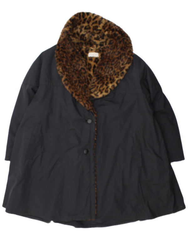 Płaszcz damski w stylu vintage UK 18 XL Czarny nadruk zwierzęcy