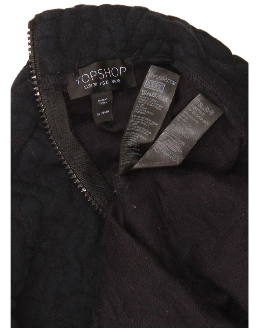 Damska sukienka sweterkowa z krótkim rękawem Topshop UK 10, mała, czarna, poliester