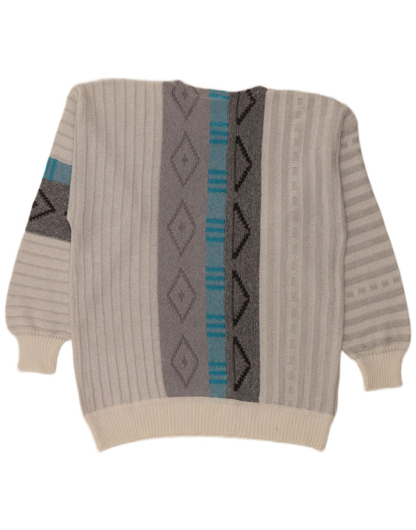 Męski sweter Jockey z okrągłym dekoltem, duży, szary, geometryczny akryl