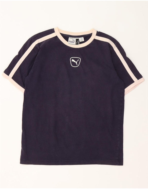 T-shirt damski Puma Top UK 10, mały, granatowy, bawełniany z blokami kolorów