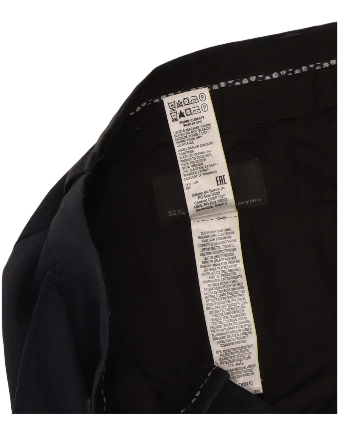 Marks & Spencer Męskie dopasowane proste spodnie garniturowe W32 L35 granatowe