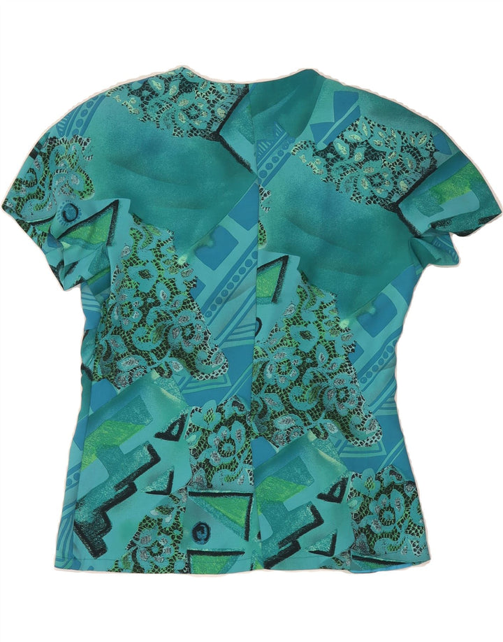 VINTAGE Womens Blouse Top UK 14 Medium Blue Geometric Vintage Vintage and Second-Hand Vintage from Messina Hembry 