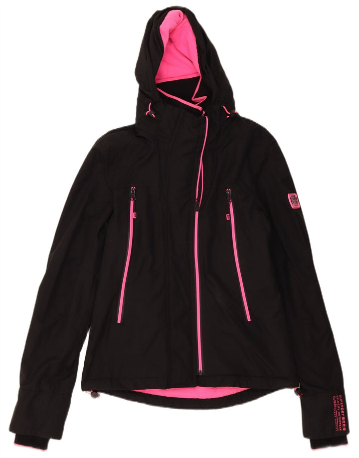 Damska kurtka wiatrówka z kapturem Superdry UK 8, mała, czarna, z poliestru