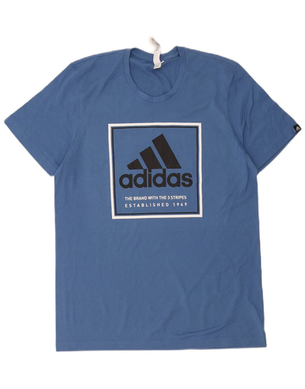 Męska koszulka z trzema paskami Adidas z grafiką, średnia niebieska bawełna