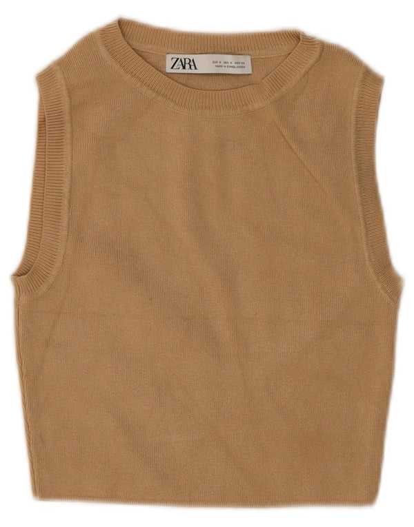 Damski krótki top Zara UK 8 Small Brown wiskoza