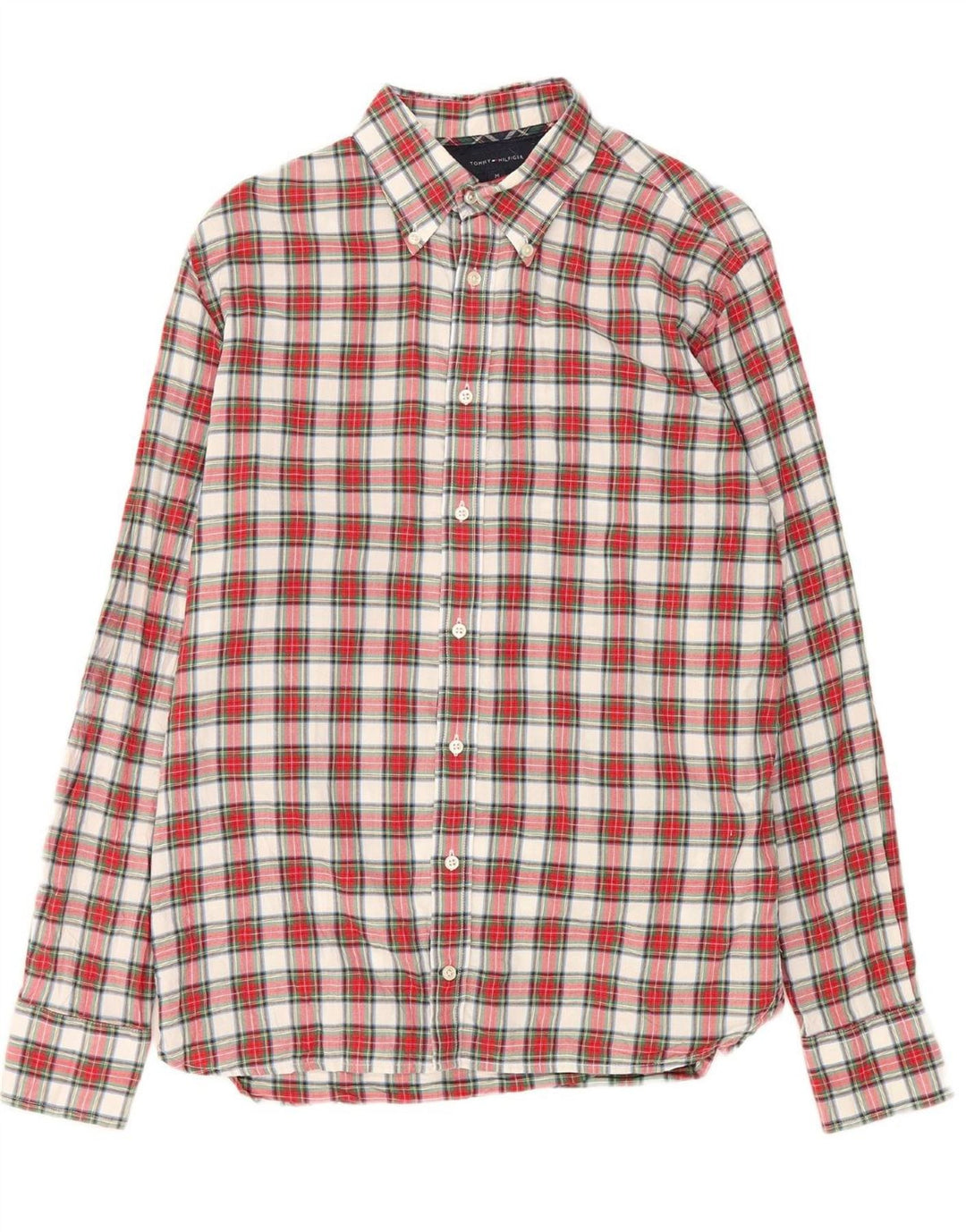 TOMMY HILFIGER Mens Flannel Shirt Medium Red Check Cotton