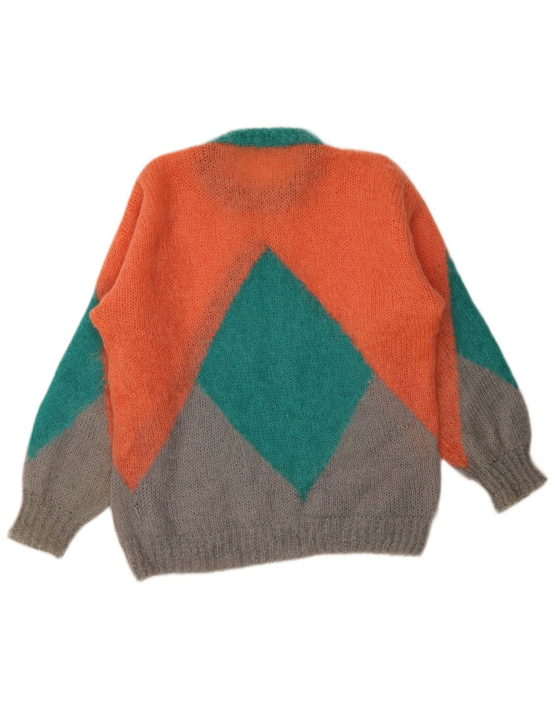 Vintage damski sweter z okrągłym dekoltem XL, wielobarwny, geometryczny