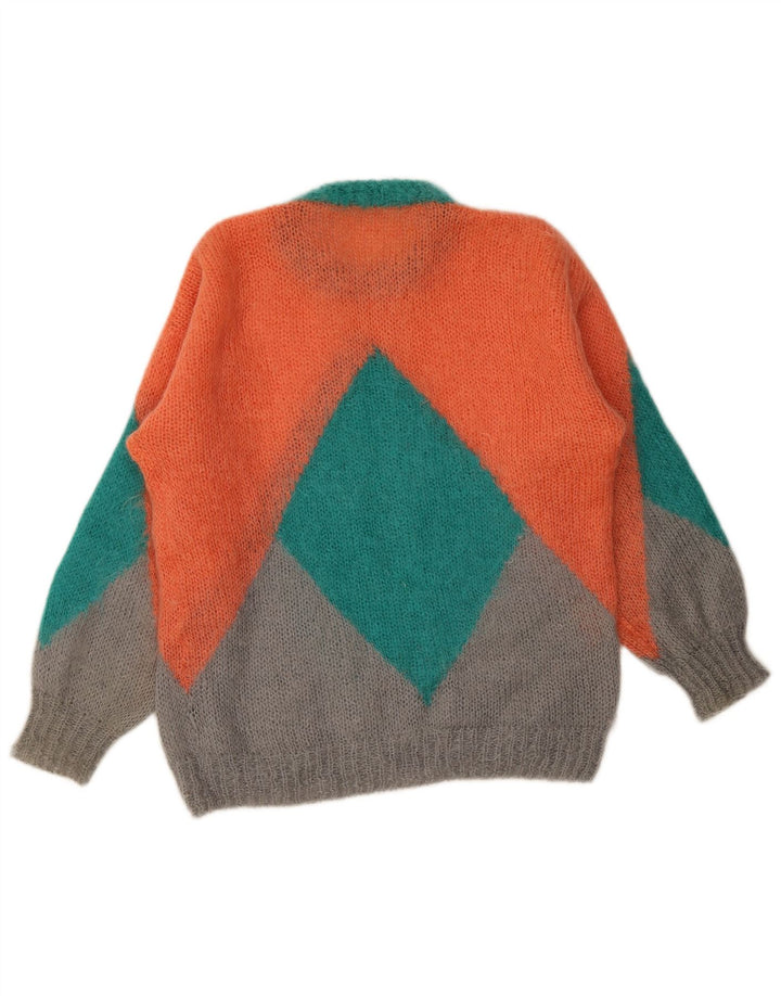 Vintage damski sweter z okrągłym dekoltem XL, wielobarwny, geometryczny