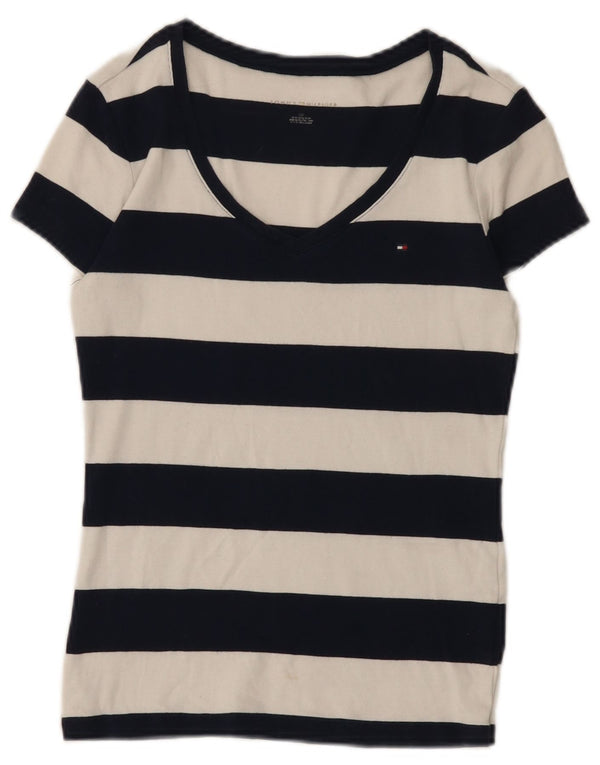 T-shirt damski Tommy Hilfiger Top UK 8, mały, bawełniany w granatowe paski