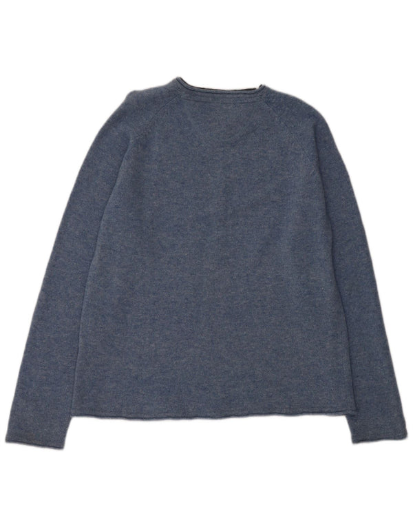 Crew Clothing Męski sweter z dekoltem w kształcie litery V, duży, niebieski, nakrapiany owcza wełna