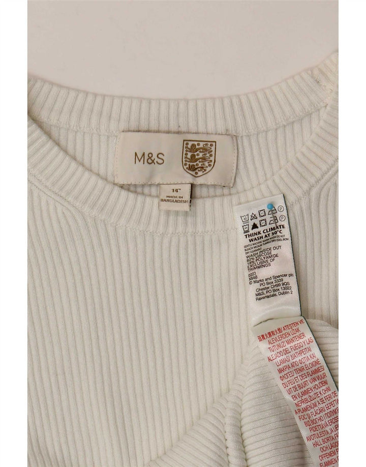 Marks & Spencer Damski krótki top z długim rękawem, UK 14, średni biały wiskoza