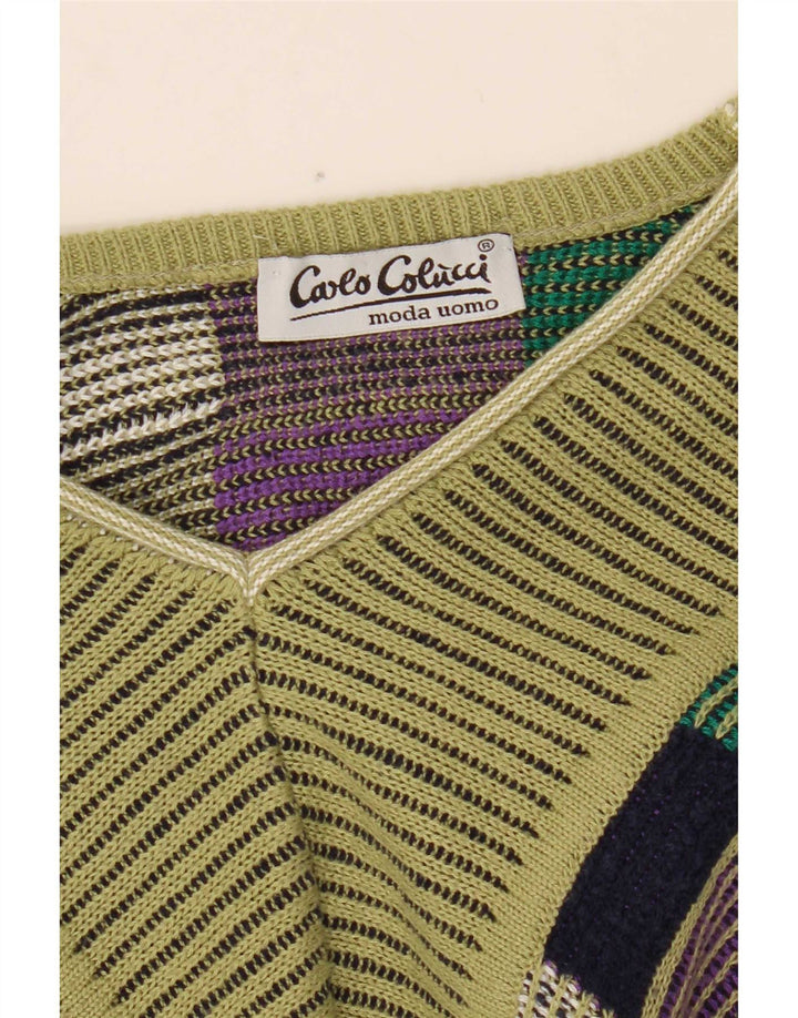 Męski sweter Carlo Colucci z dekoltem w kształcie litery V, średnio zielony, geometryczny