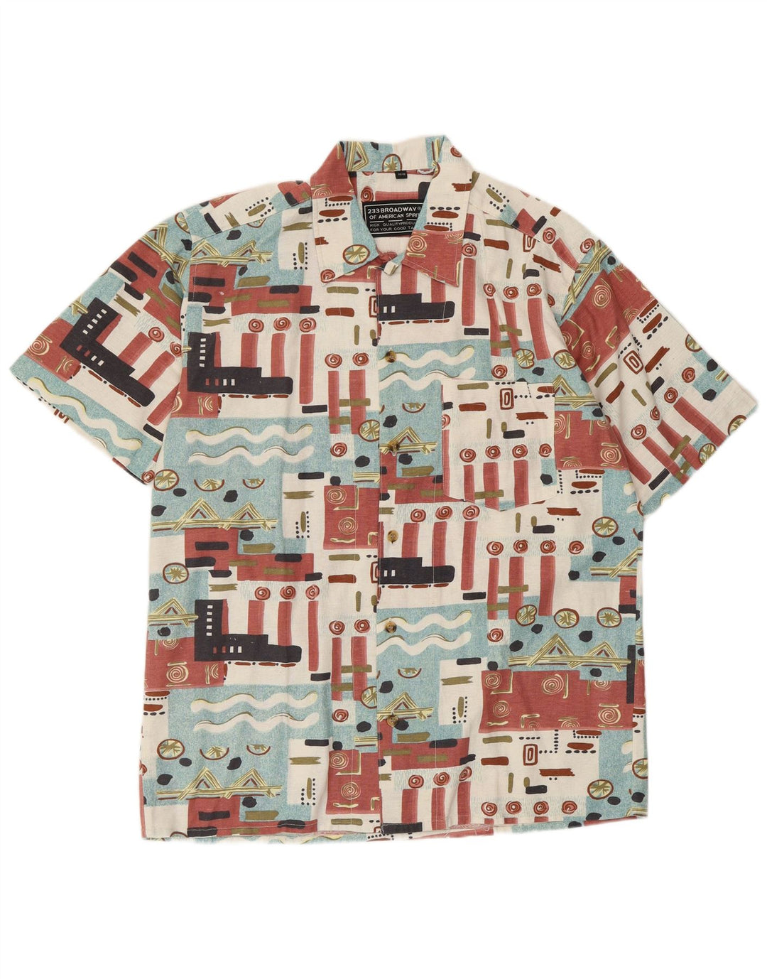 Koszula męska z krótkim rękawem BROADWAY, rozmiar 39/40, średnia, wielokolorowa, geometryczna