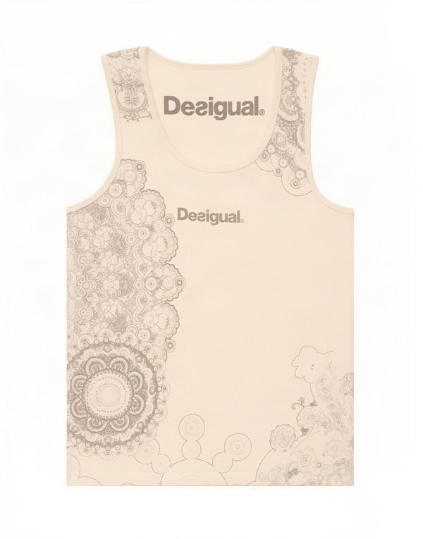 Desigual damski top z grafiką, UK 8, mały, biały, bawełniany w kwiaty