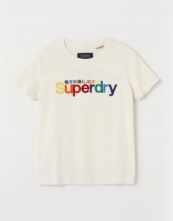 Damska koszulka z grafiką Superdry Top UK 8, mała, biała, bawełniana
