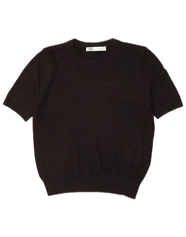 Damski sweter Zara z krótkim rękawem i dekoltem w łódkę UK 12, średni czarny