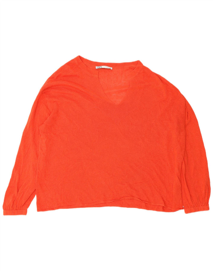 Sweter damski Zara Oversize z dekoltem w kształcie litery V, UK 14, średni pomarańczowy