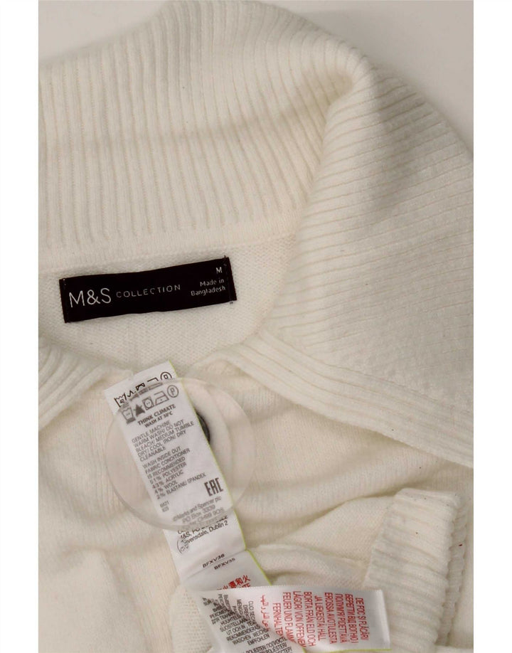 Marks & Spencer Damski sweter kardigan UK 14 Średni biały poliester