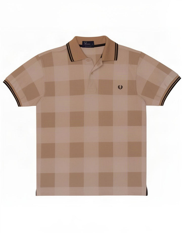Męska koszulka polo Fred Perry, mała, beżowa, geometryczna bawełna