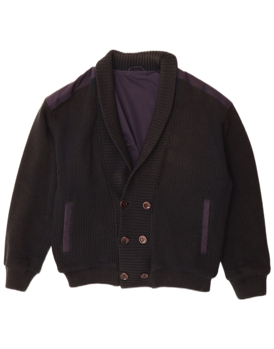 Vintage męski sweter rozpinany z podwójnymi piersiami IT 48 średni granatowy
