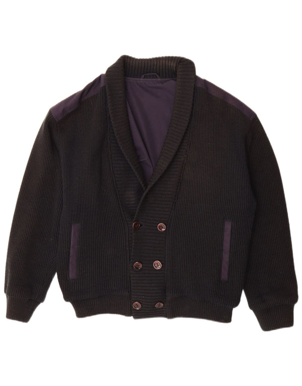 Vintage męski sweter rozpinany z podwójnymi piersiami IT 48 średni granatowy
