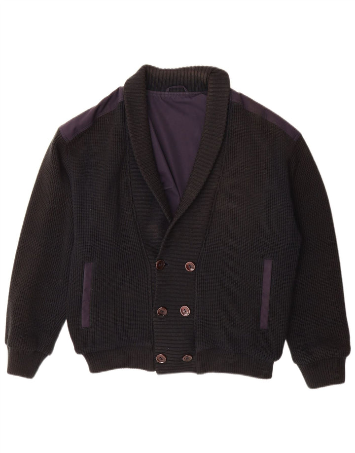 Vintage męski sweter rozpinany z podwójnymi piersiami IT 48 średni granatowy