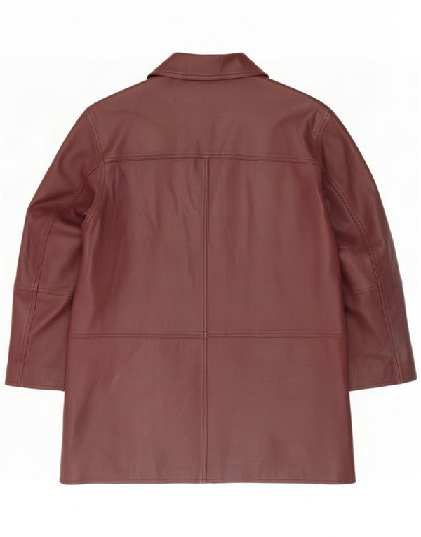 Hyde Womens Loose Fit Leather Coat UK 36 Small Burgundy