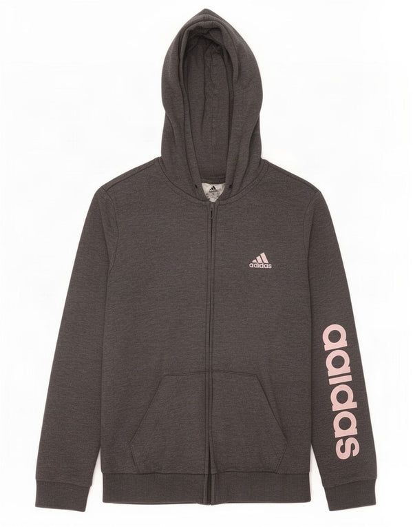 Adidas Womens Graphic Zip Hoodie Sweater UK 8/10 Small Grey Cotton