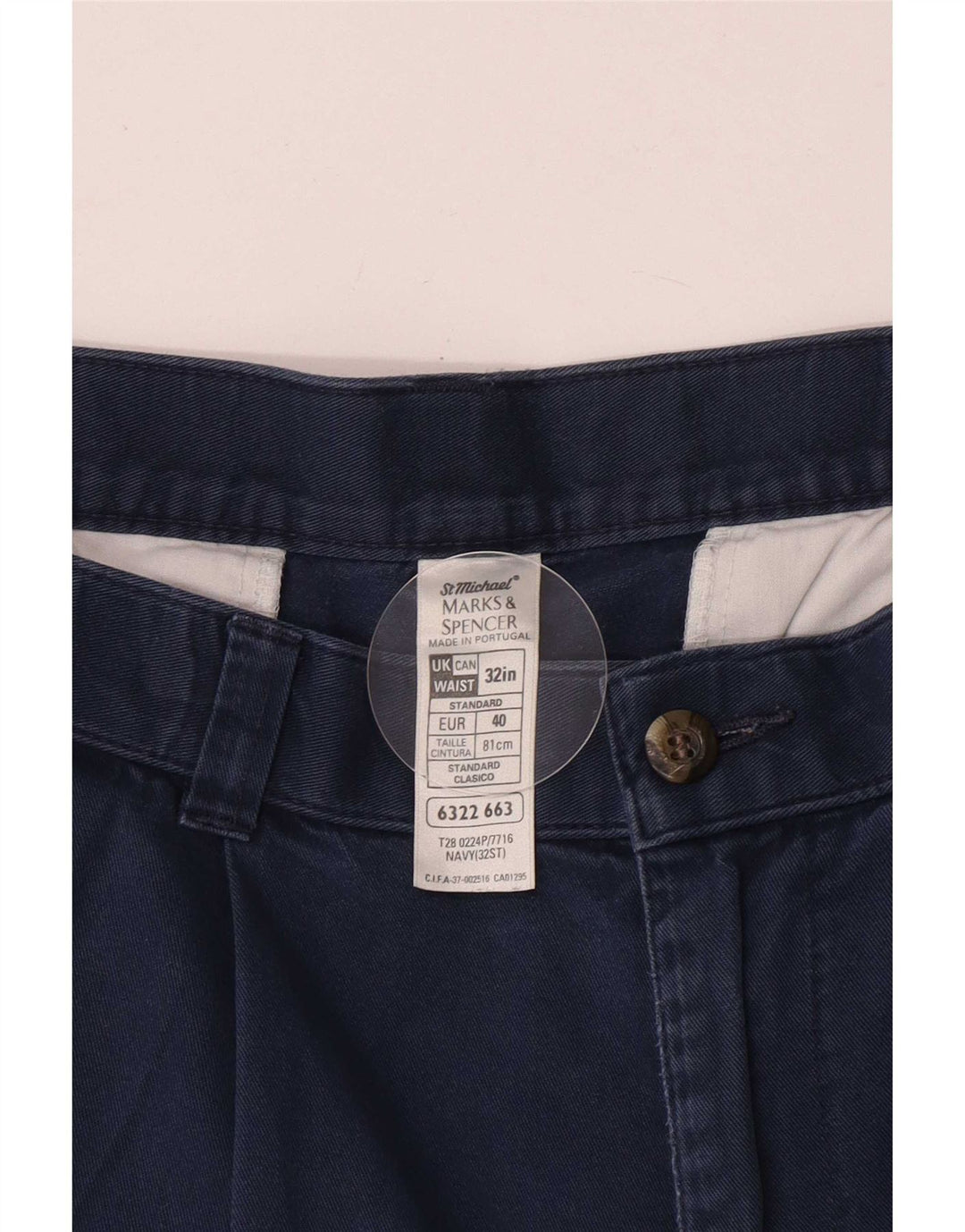 Marks & Spencer Męskie spodenki Chino Pegged W32 Średni granatowy, bawełniany