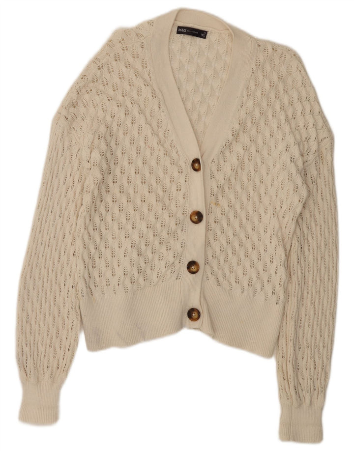 Marks & Spencer Damski sweter kardigan UK 14, duży, biały, bawełniany