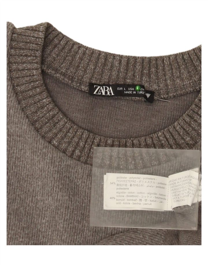 Damski sweter z okrągłym dekoltem Zara UK 16, duży, szary poliester