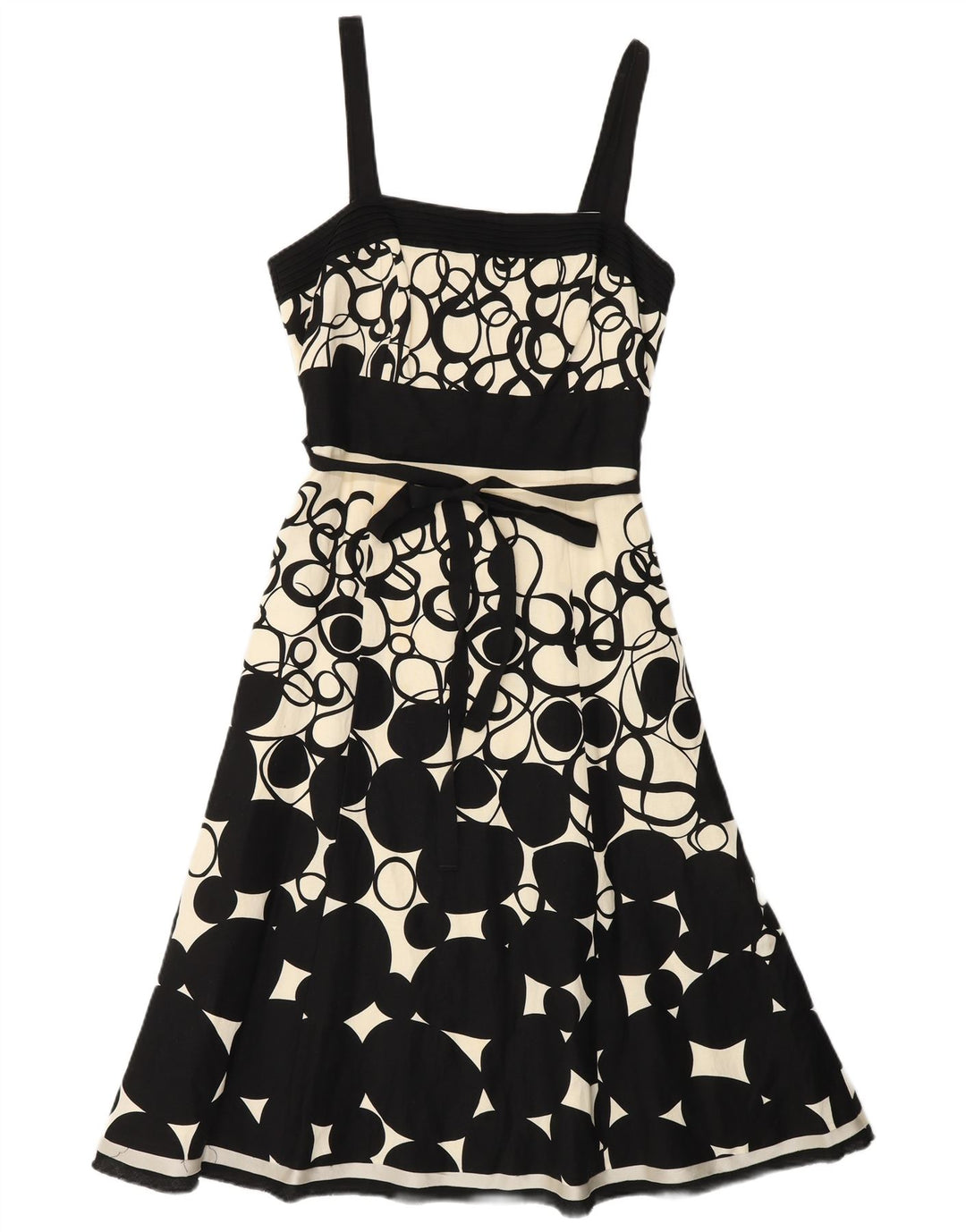 MONSOON Damska sukienka o linii A bez rękawów UK 10 Mała czarna, geometryczna lniana