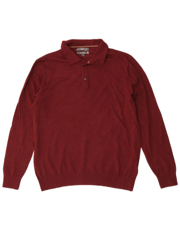 Marks & Spencer Męski sweter polo, średni bordowy, bawełniany