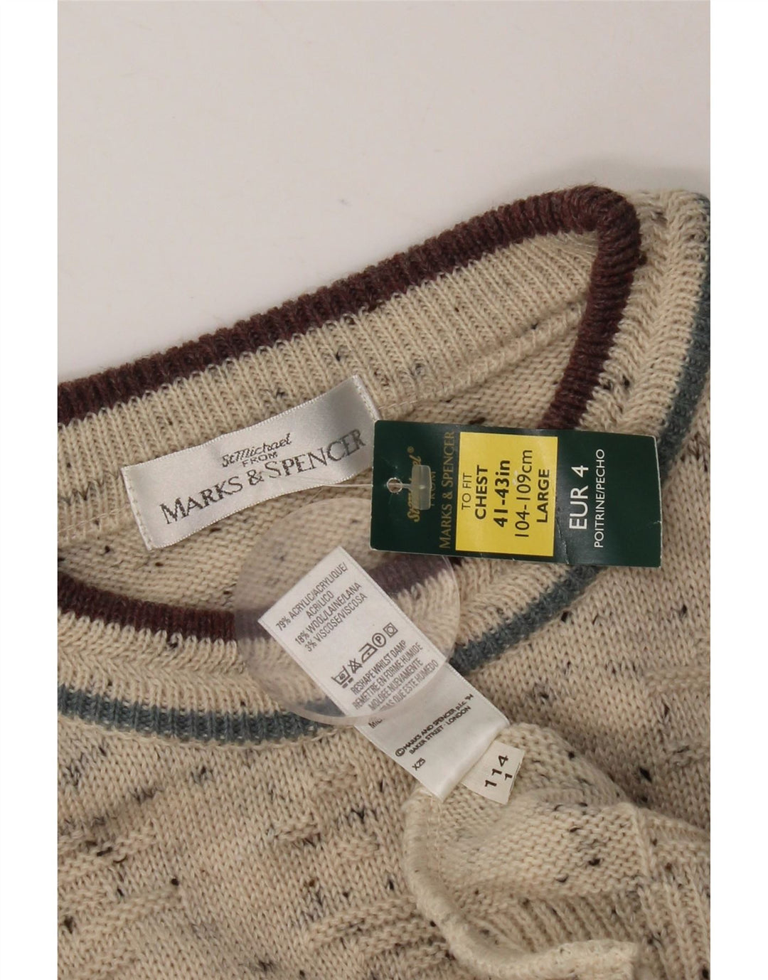 Marks & Spencer Męski sweter z okrągłym dekoltem, UK 41/43, duży beż