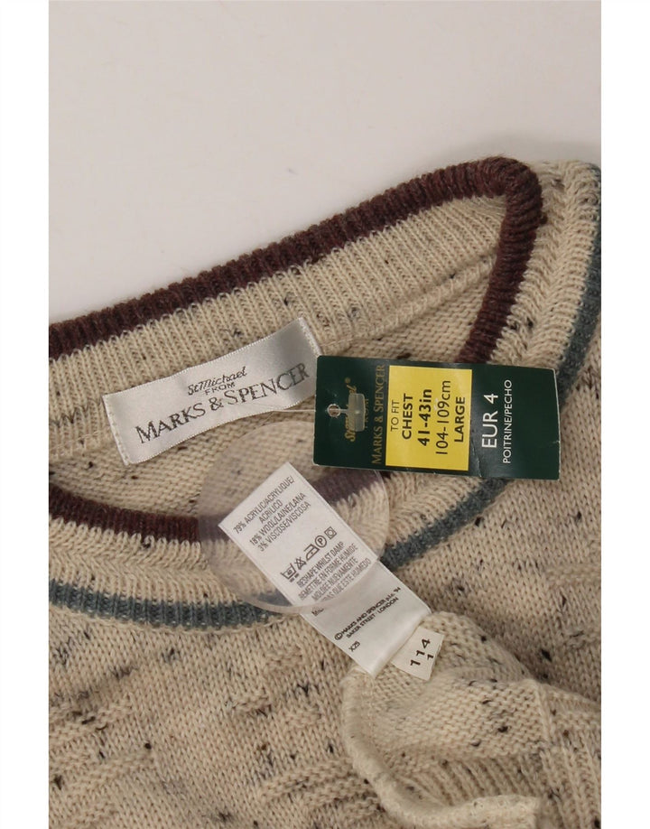 Marks & Spencer Męski sweter z okrągłym dekoltem, UK 41/43, duży beż