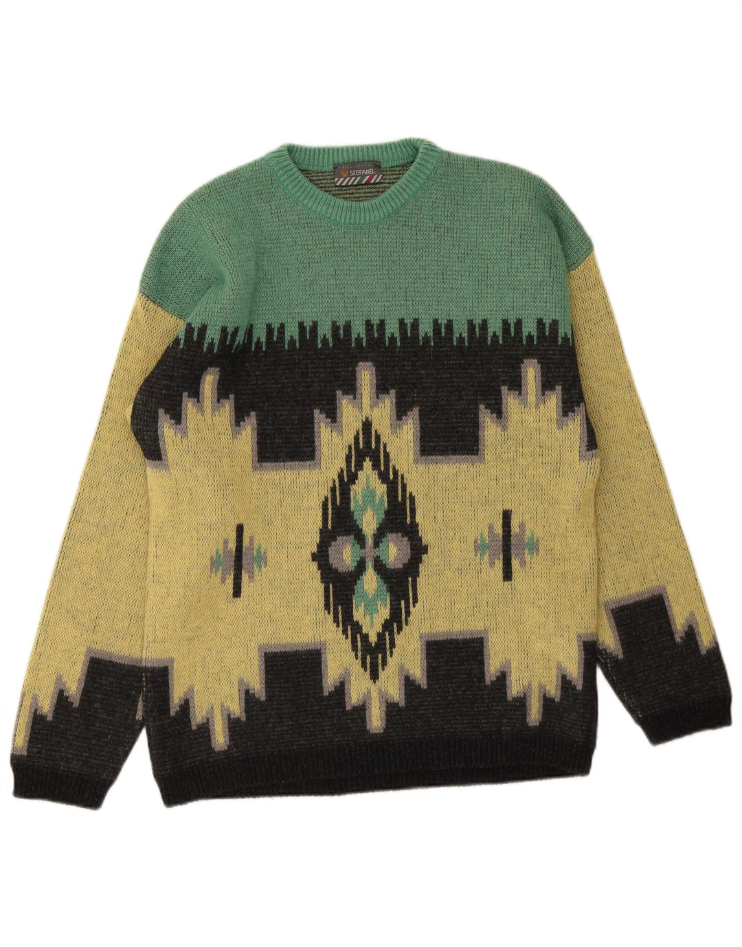 Męski sweter z okrągłym dekoltem Stefanel, średni żółty wełna Ikat