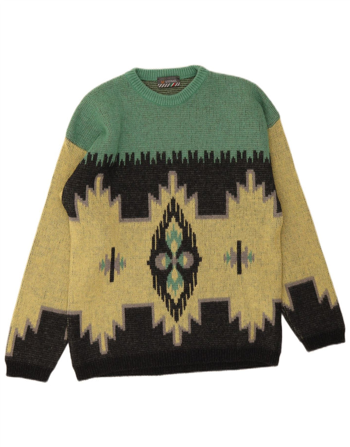 Męski sweter z okrągłym dekoltem Stefanel, średni żółty wełna Ikat