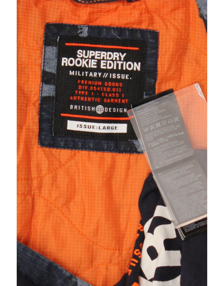 SUPERDRY Męska kurtka wojskowa UK 40, duża, granatowa, bawełniana w kamuflażu