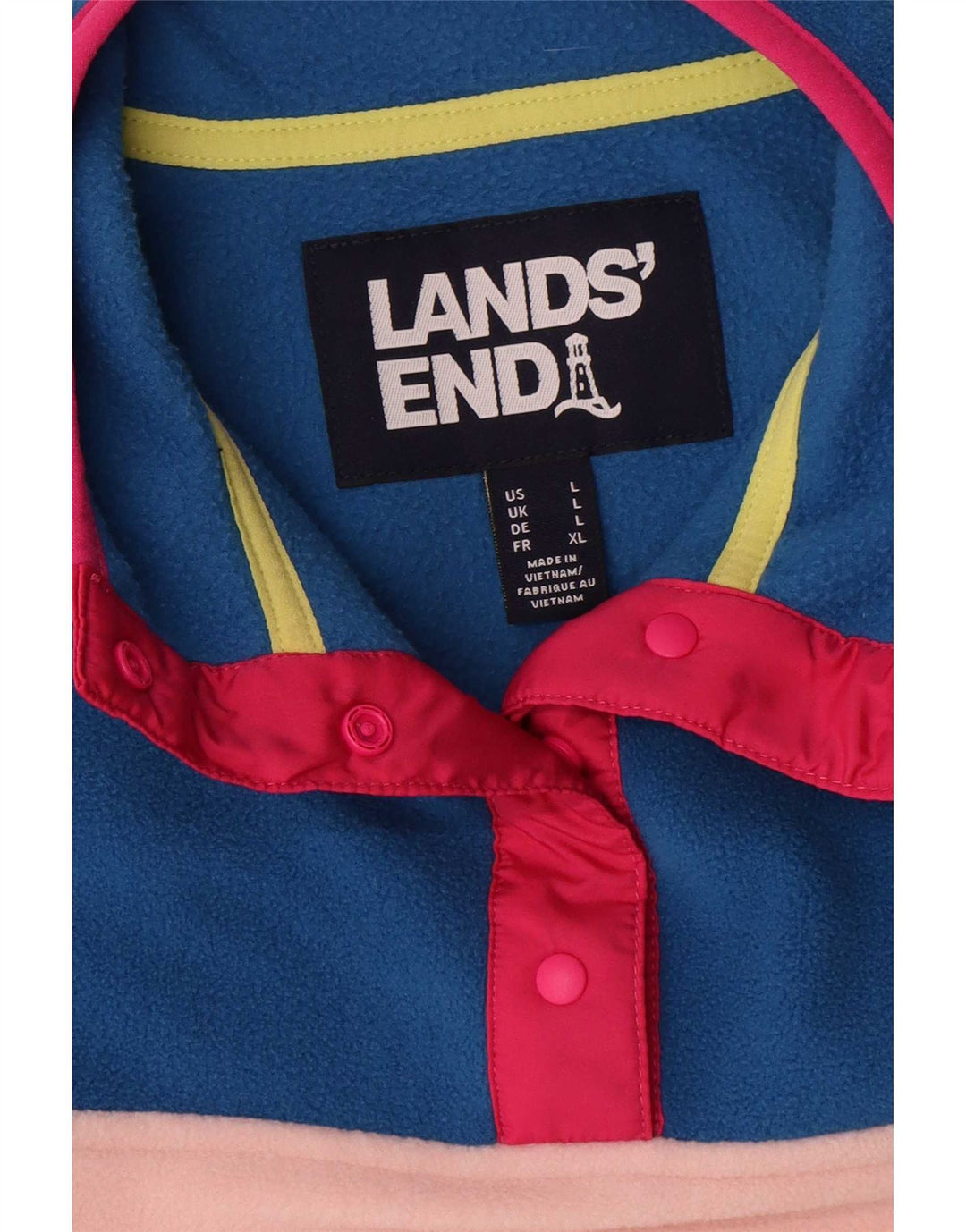 Damski sweter oversize Lands End z polaru UK 16, duże, wielokolorowe paski