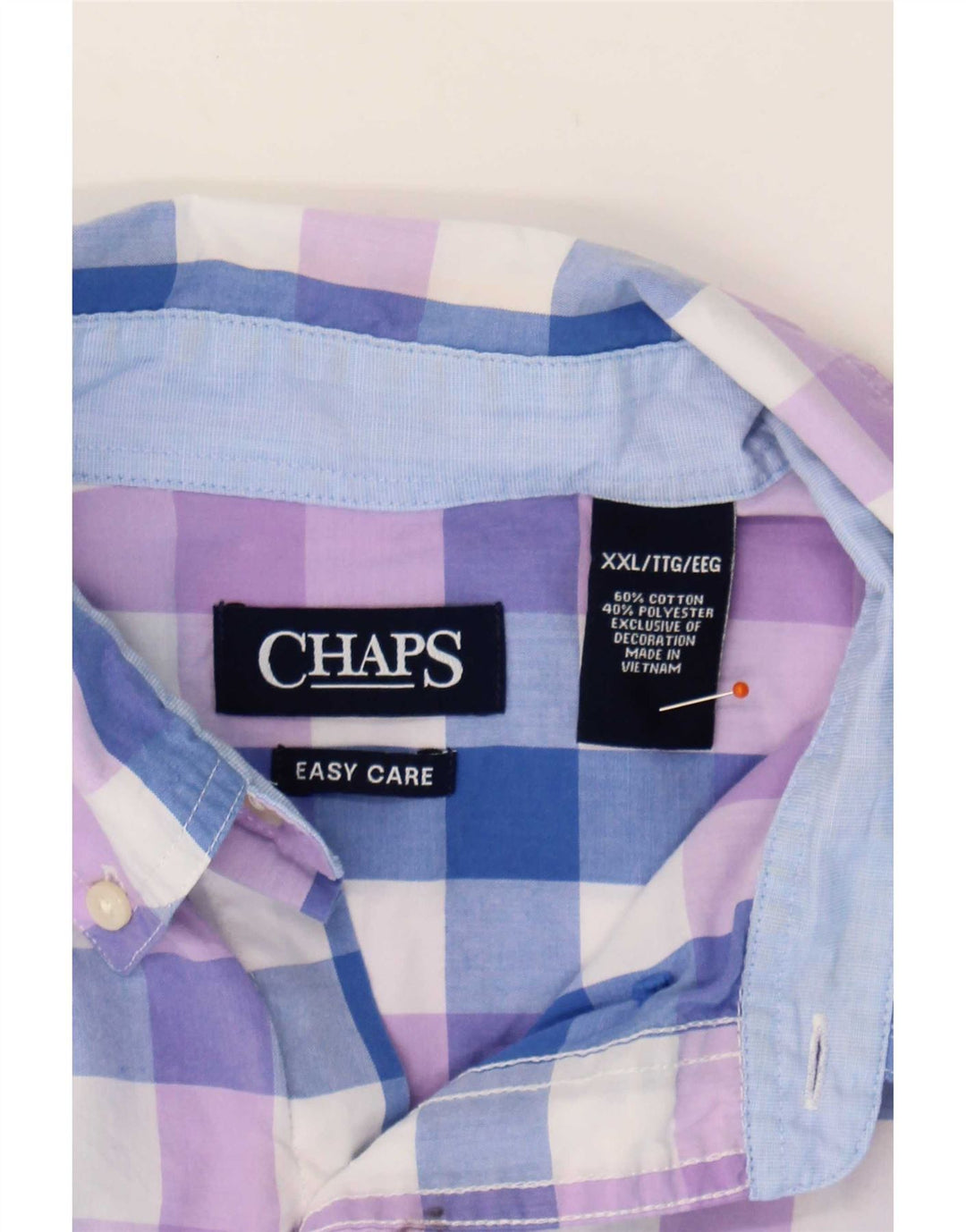 Męska koszula z krótkim rękawem Chaps Easy Care, 2XL, niebieska bawełniana kratka