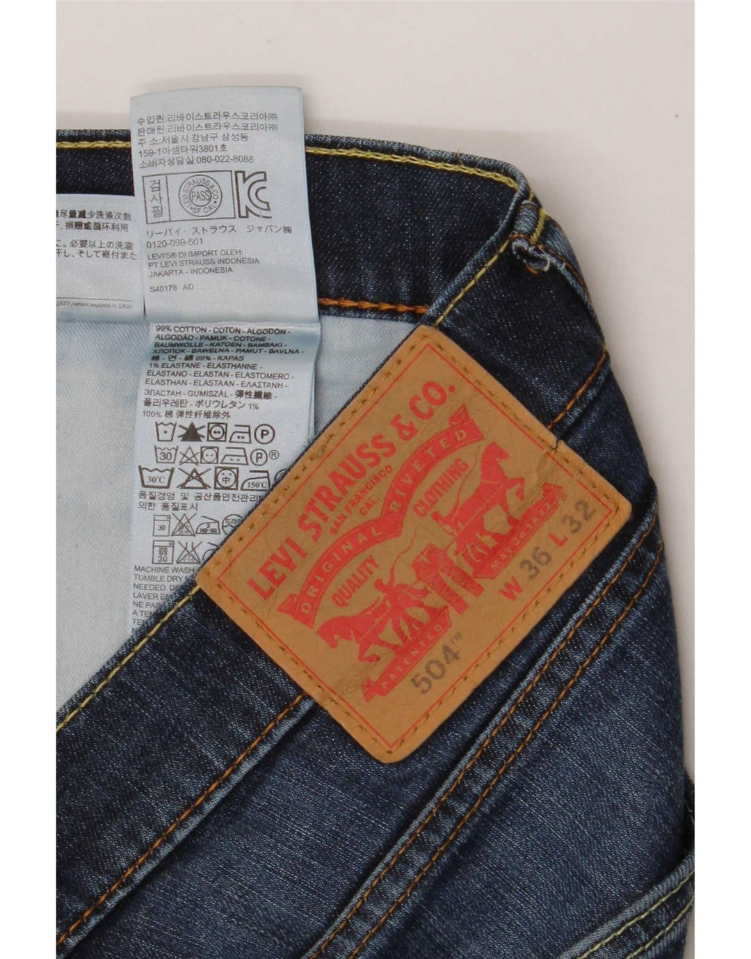 Męskie spodenki jeansowe Levi's 504 W36, duże, niebieskie, bawełniane
