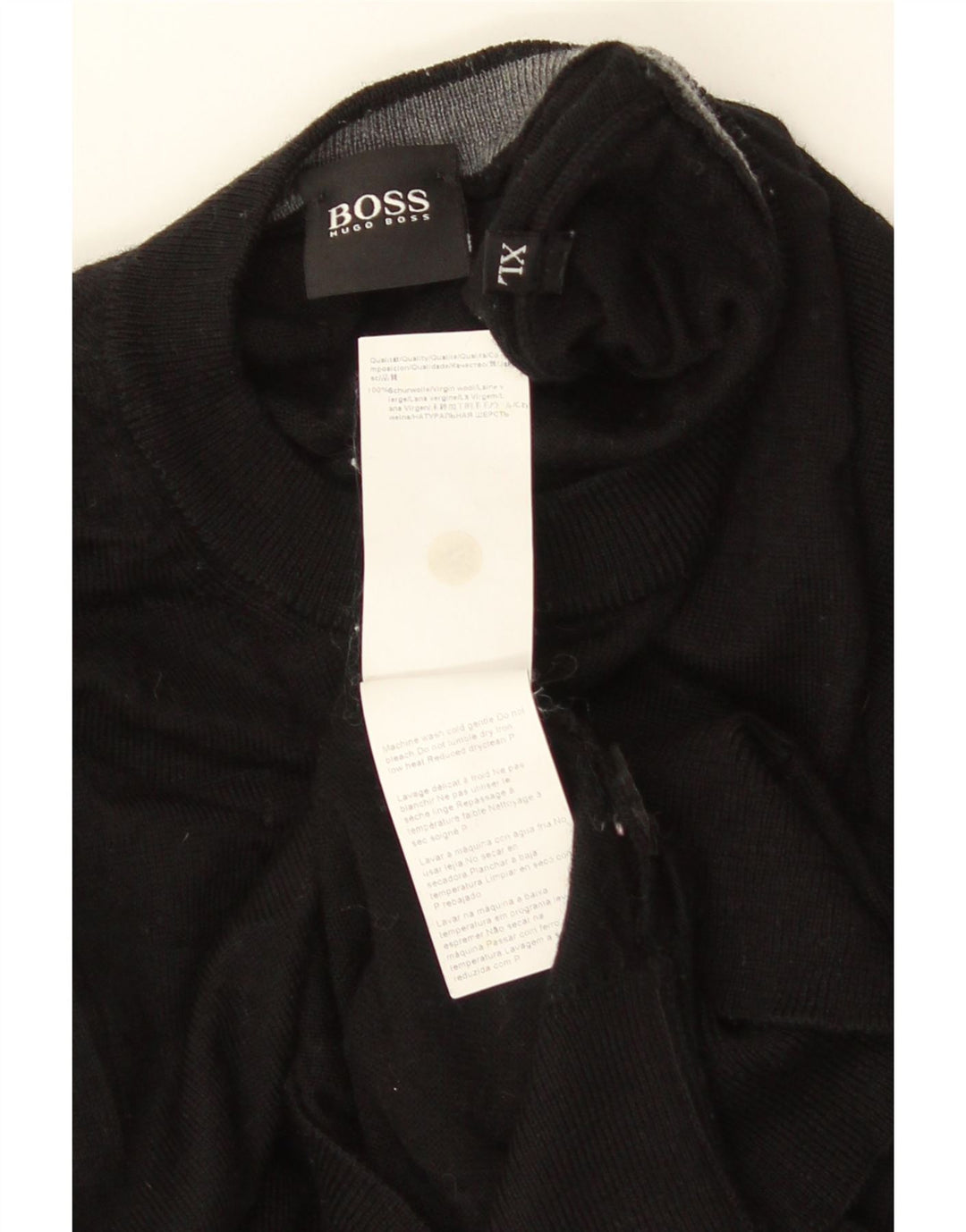 Męski sweter z okrągłym dekoltem HUGO BOSS XL, czarna dziewicza wełna