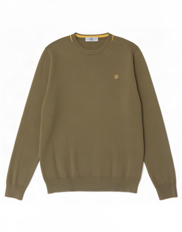 Harmont & Blaine Mens Crew Neck Jumper Sweater Large Khaki Cotton